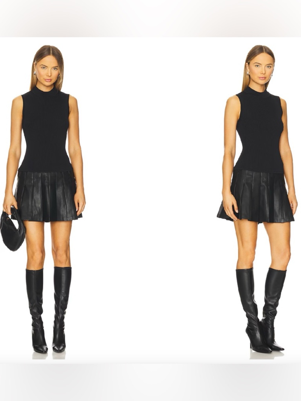 Milly Leather pleated skirt knit Dress